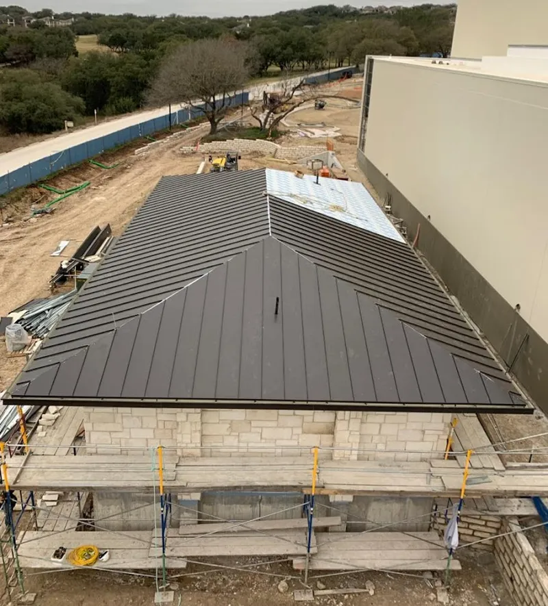 Metal roof new construction with scaffolding in Absecon